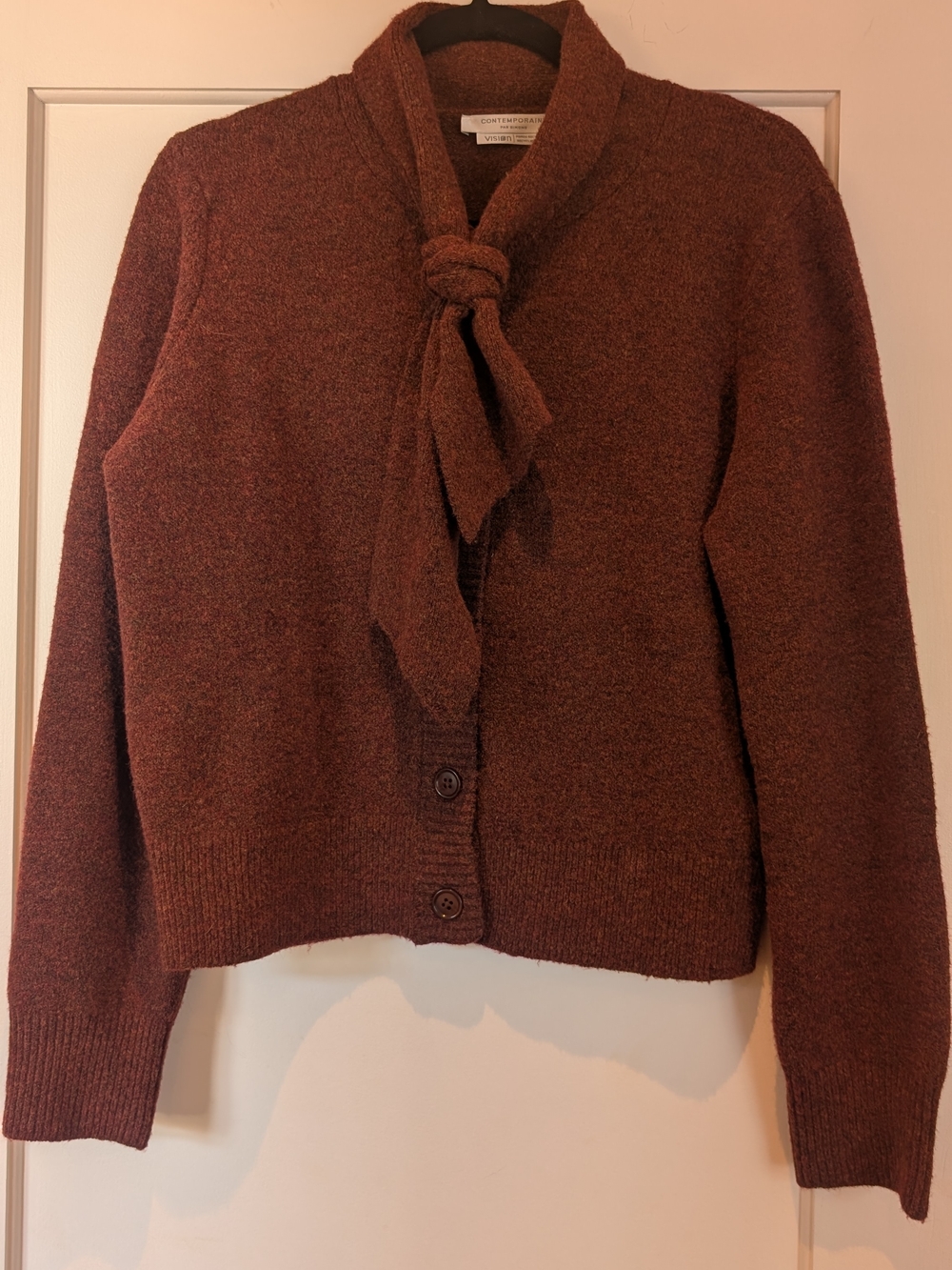 Simon's Women's Rust Colour Sweater With Neck Tie
